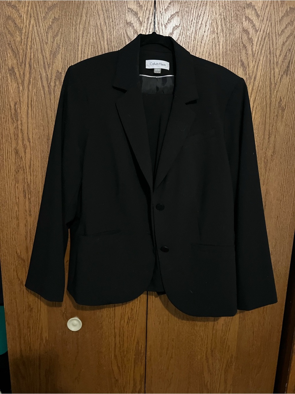 Calvin Klein Black Single-Breasted Notch Collar and Wide Leg Pants